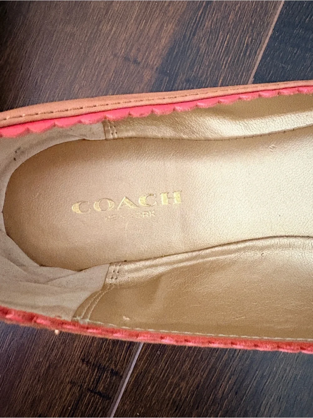 Coach Colorblock Leather Ballet Flats Coral Pink & Tan Bow Shoes Size 36 - Picture 14 of 15